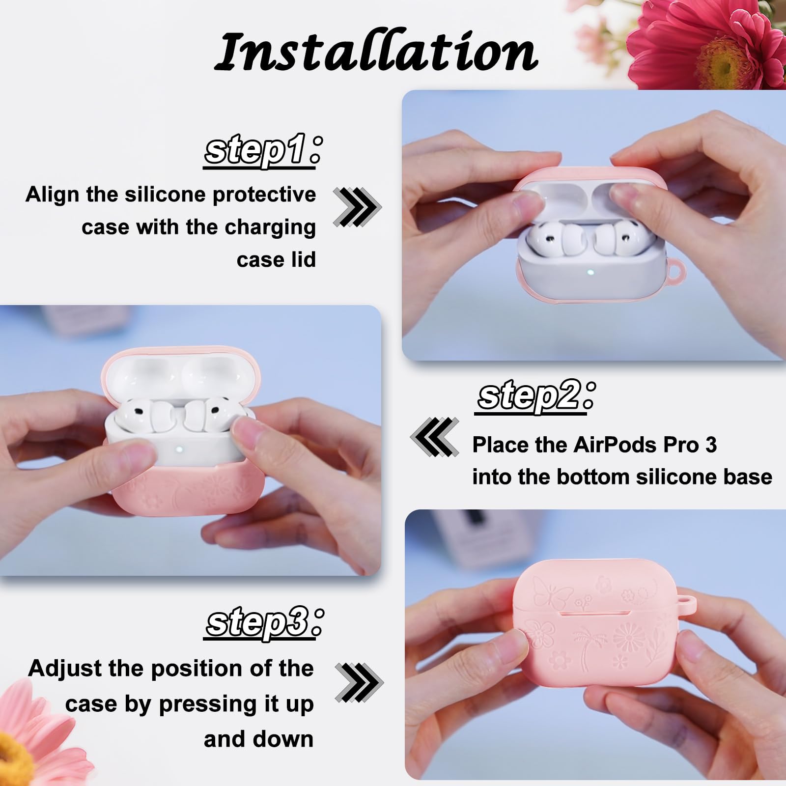 Amazon | MILPROX AirPods Pro 3 対応シリコンケース 可愛い花の刻印